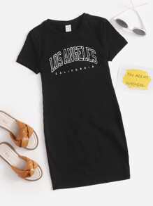 SHEIN Tween Girl Letter Graphic Tee Dress - Black - View 1