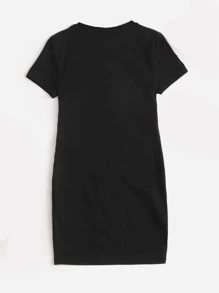 SHEIN Tween Girl Letter Graphic Tee Dress - Black - View 2