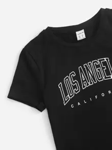 SHEIN Tween Girl Letter Graphic Tee Dress - Black - View 4