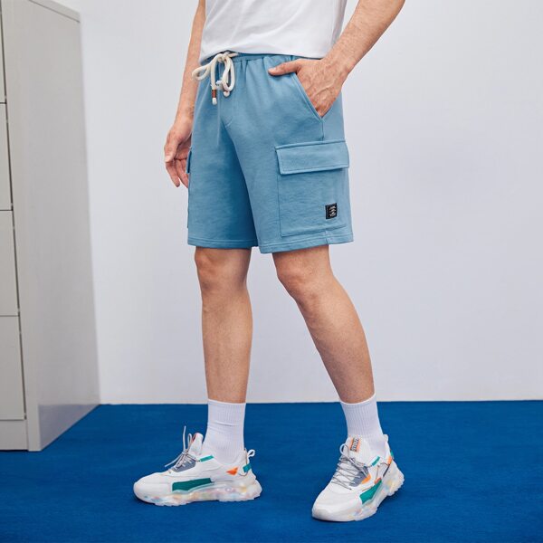 

Men Patched Detail Drawstring Shorts, Blue