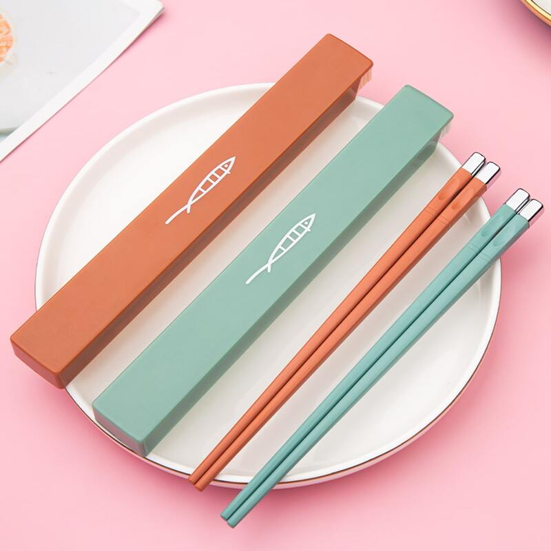 

1pair Portable Random Color Chopsticks & 1pc Box, Multicolor
