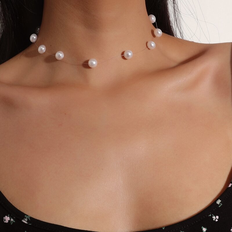 

Faux Pearl Decor Necklace, White