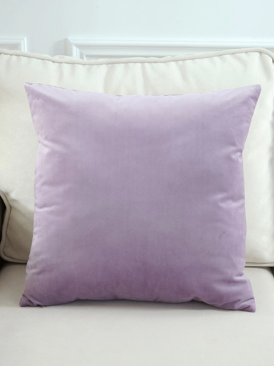 1pc Plain Cushion Cover Without Filler, Burgundy Simple Throw Pillow Case, Pillow Insert Not Include, For Sofa, Living Room - Lilac Purple - View 1