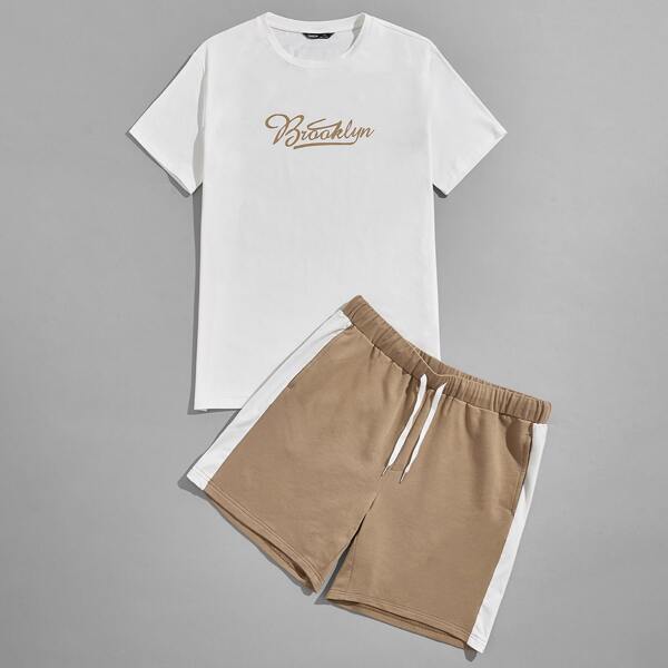 

Men Letter Graphic Tee and Track Shorts Set, Multicolor