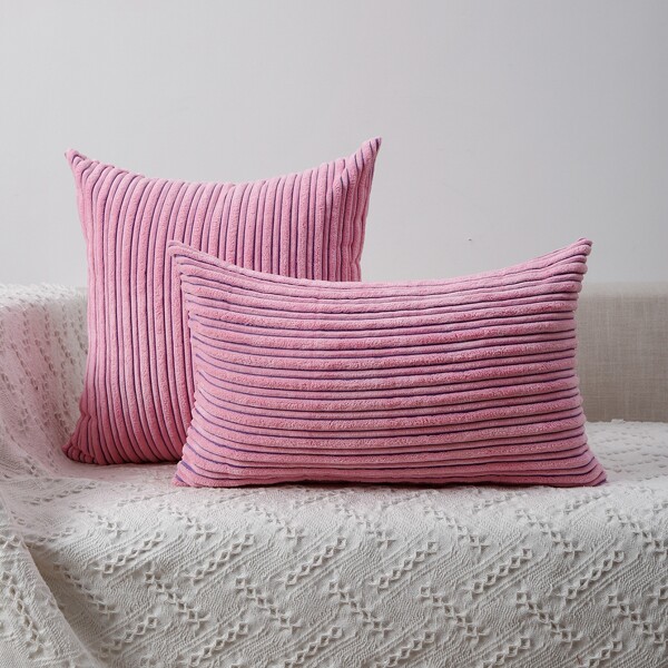 

1pc Ribbed Cushion Cover Without Filler, Pink