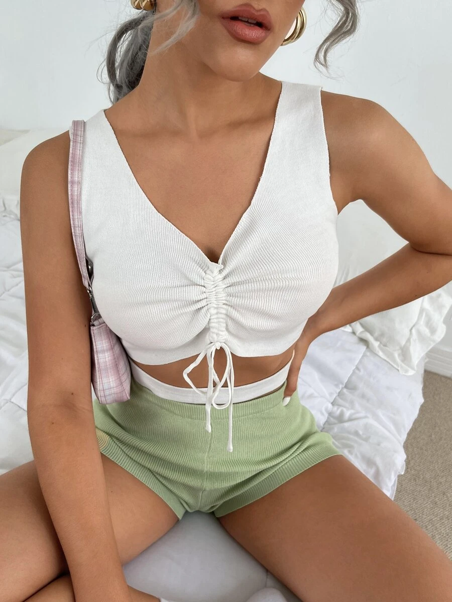 Chiquease Knit ngọn Dây kéo màu trơn Giải trí - trắng - Xem 1