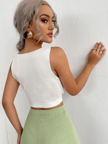 Chiquease Knit ngọn Dây kéo màu trơn Giải trí - trắng - Xem 2