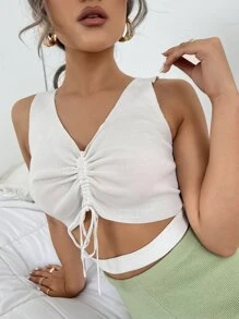 Chiquease Knit ngọn Dây kéo màu trơn Giải trí - trắng - Xem 4