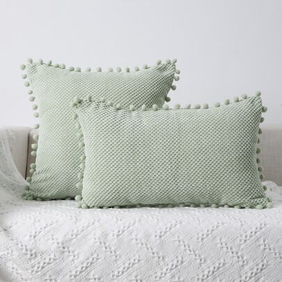 1pc Pom-pom Decor Cushion Cover Without Filler