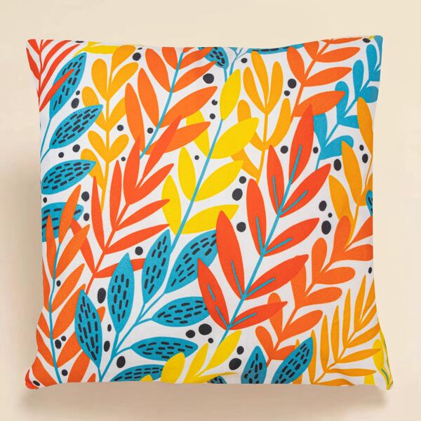 

Leaf Print Cushion Cover Without Filler, Multicolor