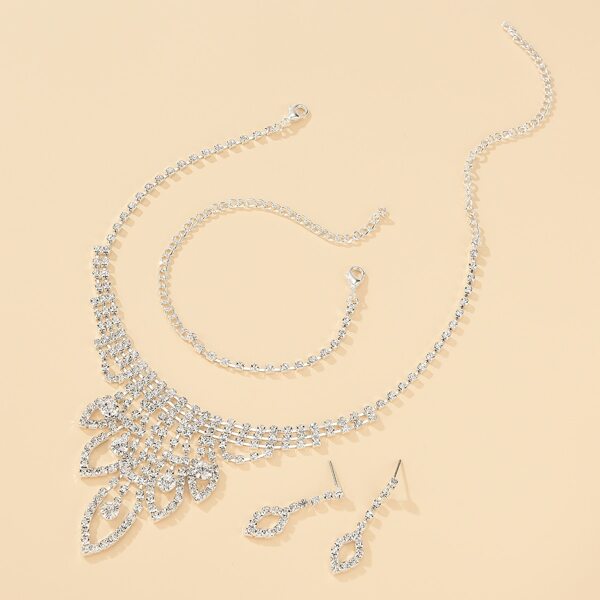 

4pcs Rhinestone Decor Jewelry Set, Silver