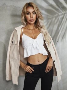 SHEIN Privé Ruffle Hem Knot Detail Cami Top - Light Grey - View 1