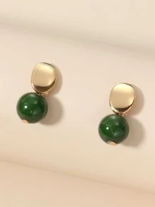 1 Pair Minimalist Turquoise Round Earrings, Suitable For Women's Daily Wear, Gift For Holidays - Dark Green - View 1