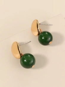 1 Pair Minimalist Turquoise Round Earrings, Suitable For Women's Daily Wear, Gift For Holidays - Dark Green - View 2