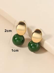 1 Pair Minimalist Turquoise Round Earrings, Suitable For Women's Daily Wear, Gift For Holidays - Dark Green - View 3