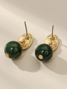1 Pair Minimalist Turquoise Round Earrings, Suitable For Women's Daily Wear, Gift For Holidays - Dark Green - View 4