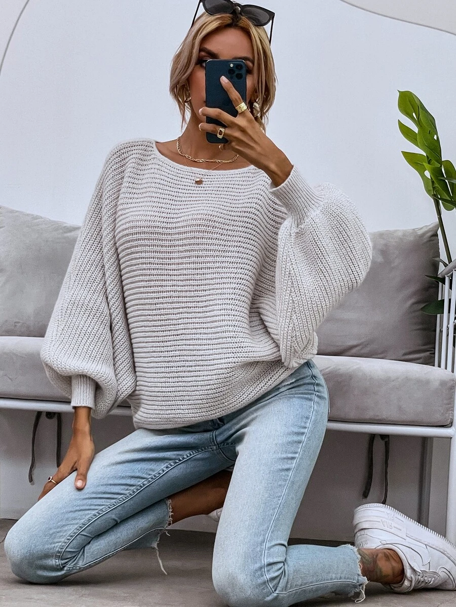 Jersey de manga murciélago unicolor - Gris Claro - Ver 1