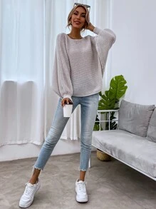 Jersey de manga murciélago unicolor - Gris Claro - Ver 4