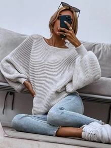 Jersey de manga murciélago unicolor - Gris Claro - Ver 6