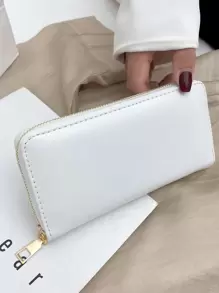 Cartera larga de unicolor casual, portacartas, adecuada para uso diario y regalo de vacaciones - Blanco - Ver 1