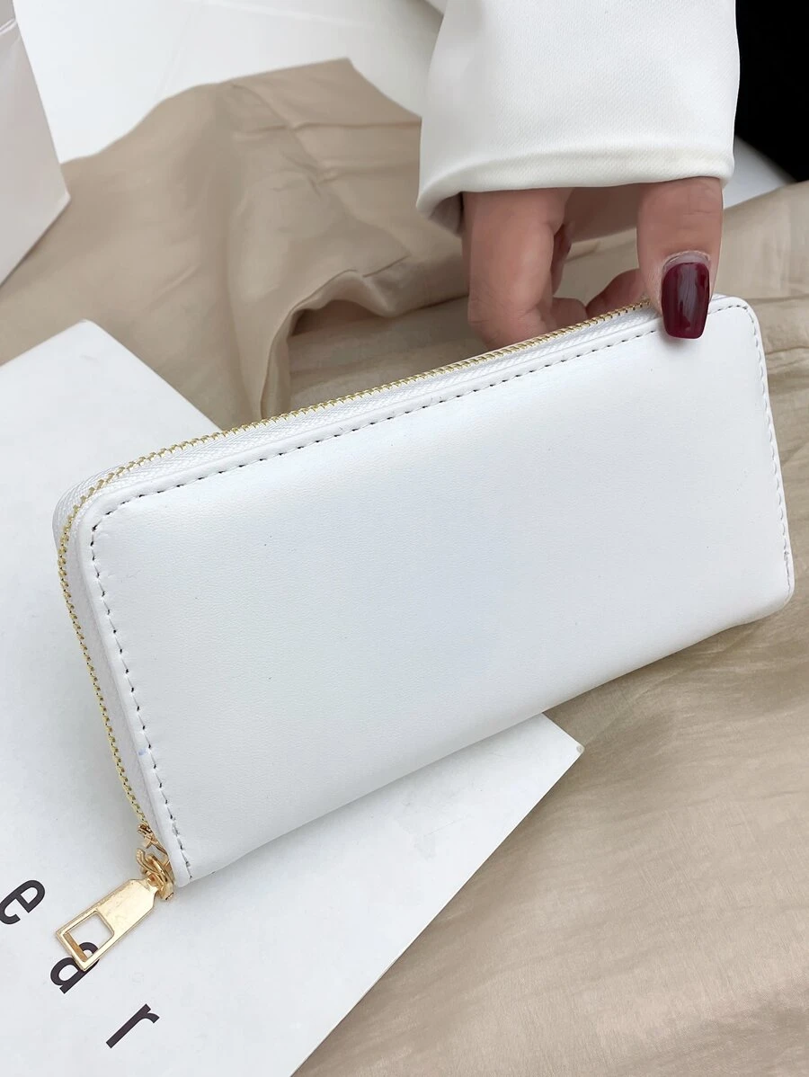 Cartera larga de unicolor casual, portacartas, adecuada para uso diario y regalo de vacaciones - Blanco - Ver 1