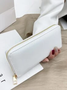 Cartera larga de unicolor casual, portacartas, adecuada para uso diario y regalo de vacaciones - Blanco - Ver 6