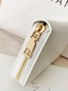 Cartera larga de unicolor casual, portacartas, adecuada para uso diario y regalo de vacaciones - Blanco - Ver 5