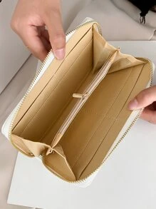 Cartera larga de unicolor casual, portacartas, adecuada para uso diario y regalo de vacaciones - Blanco - Ver 4