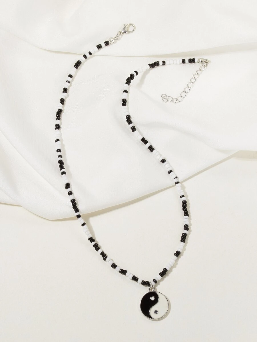 Yin & Yang Decor Beaded Necklace - Multicolor - View 1