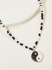 Yin & Yang Decor Beaded Necklace - Multicolor - View 2