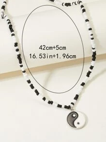 Yin & Yang Decor Beaded Necklace - Multicolor - View 3