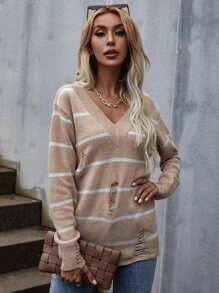 Jersey de rayas roto escote V