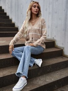 Jersey de rayas roto escote V