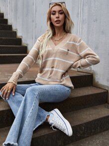 Jersey de rayas roto escote V