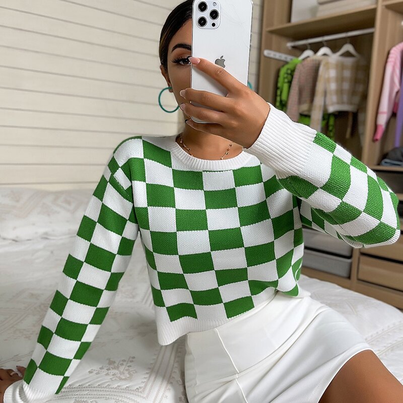 

Checker Pattern Sweater, Multicolor