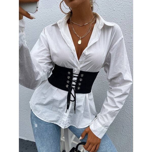 

Lace-up Front Zip Back Corset, Black