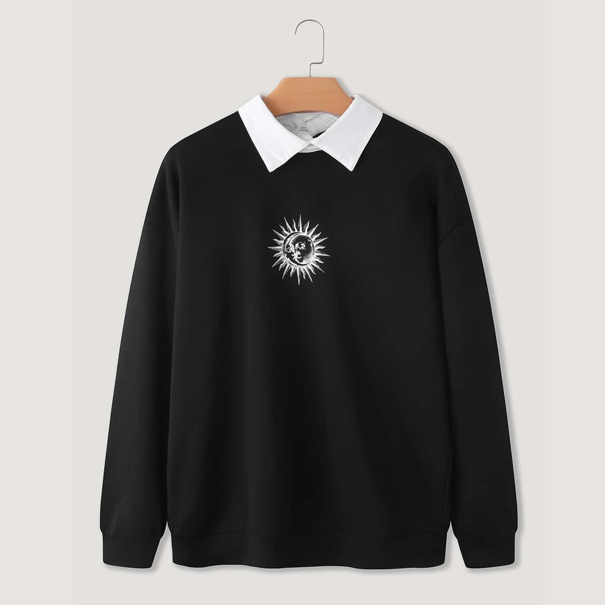 

Sun Print Contrast Collar Sweatshirt, Black