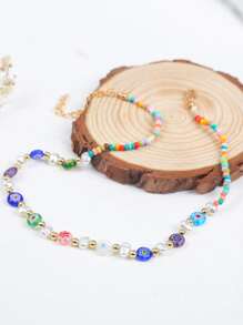 簡約風串珠項鏈 - 彩色 - 查看 2