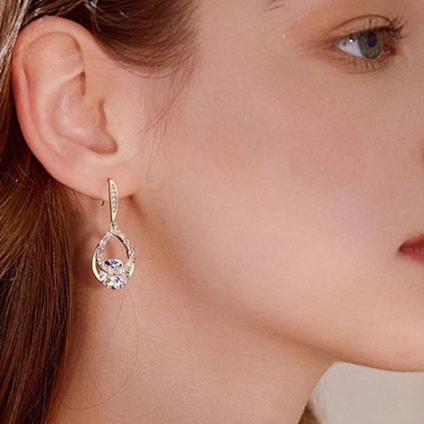 

Zircon Decor Water-drop Earrings, Gold