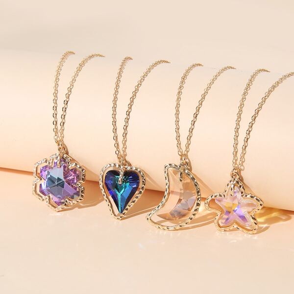 

4pcs Crystal Charm Necklace, Multicolor