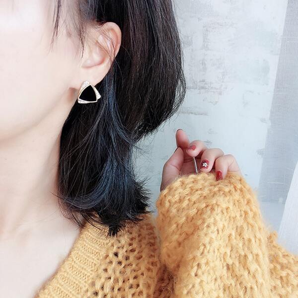 

Rhinestone Decor Geometric Earrings, Black