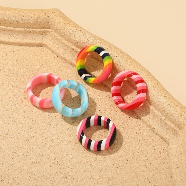 

5pcs Color Block Ring, Multicolor