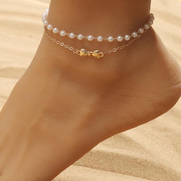 

Faux Pearl Decor Anklet, Gold