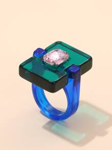 1入組時尚幾何方形設計水晶和樹脂戒指適合派對或者朋克風格配件 - 彩色 - 查看 3