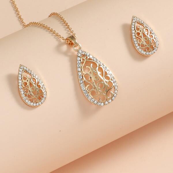 

3pcs Water Drop Decor Jewelry Set, Gold