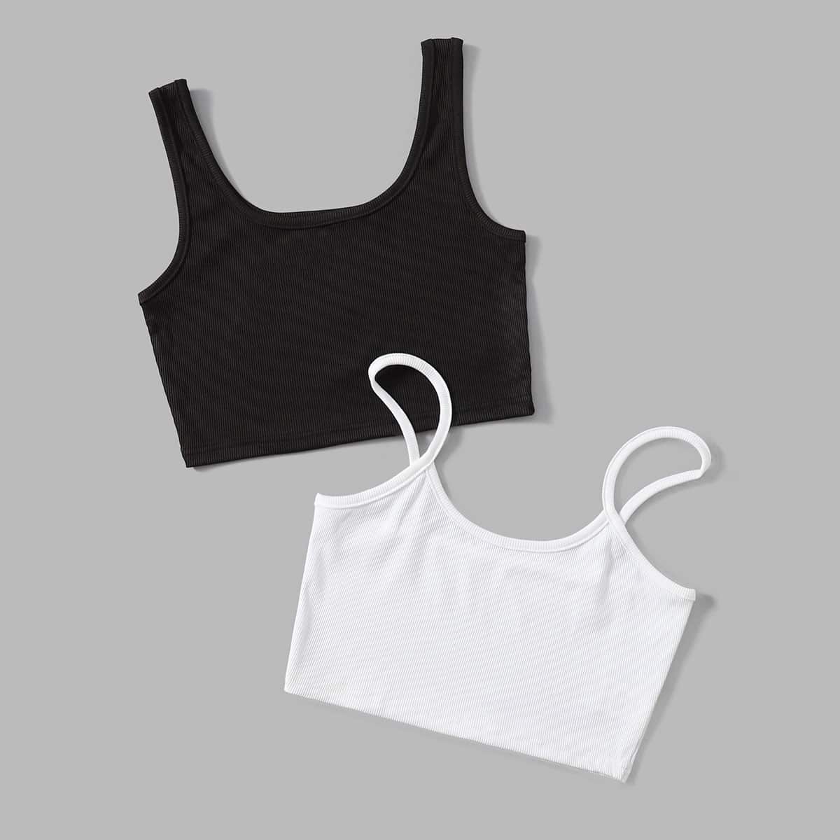 

2 Pack Solid Cami Top, Black and white