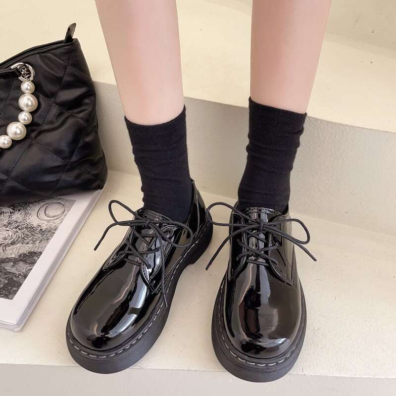 

Lace Up Front Oxford Wedges, Black