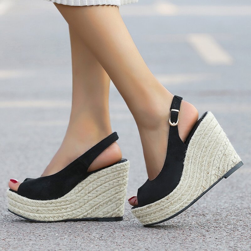 

Peep Toe Wedge Sandals, Black