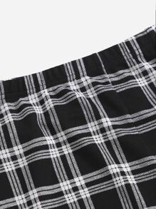 SHEIN Unity Slit Hem Plaid Skirt - Black and White - View 5