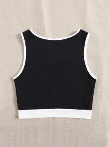 SHEIN EZwear Contrast Side Seam Tank Top - Black - View 2
